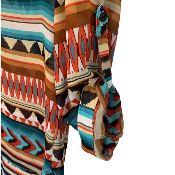 Tacera Boho Hi Lo Button Up V-Neck Blouse Top Sz M - Picture 5 of 5